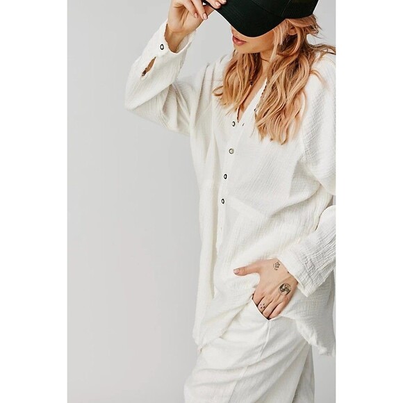 Free People We The Free Summer Daydream Buttondown Shirt Top Oversized XS 283005 - Picture 5 of 10